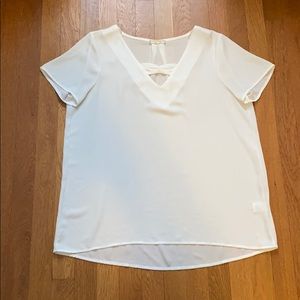 White High-Neck Pleated Blouse - Size Medium - Long Sleeve - Career & Office Wea